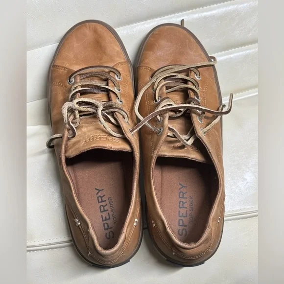 Sperry Striper II LTT Cognac Leather Low Top Sneakers Sahara Men 10 Oxford Shoes - Picture 9 of 12
